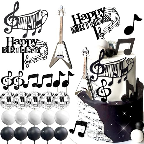 JeVenis Tortendeko Disco Tortendeko Gitarre Dekoration Kuchen Gitarre fur Musikalisches Thema Geburtstag Disco Party Dekoration Rock Roll Geburtstag Dekoration