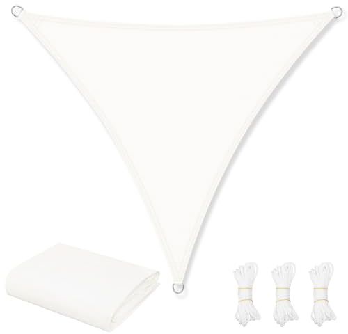 WOLTU Lona de sombreado de PES, poliéster 200 g/m², Vela de Sombra, Impermeable, Lona Parasol para Exteriores, protección Solar, con Anillas en D y Cuerdas, para balcón, pérgola, 5 x 7 x 7 m, Crema