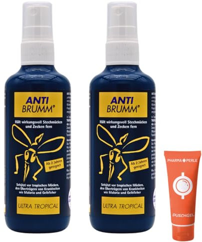 Anti Brumm Ultra Tropical 2x 150 ml I Schutz vor tropischen Mücken I Insektenrepellent I Mückenspray I Abwehr von Mücken und Zecken I Urlaub, Fernreisen I Deet I Spar-Set plus Pharma Perle give-away
