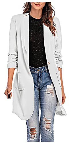 Long Blazer Damen Sportlich - Damen Blazer Sportlich Elegant Lang - Übergangsjacke Leicht Für Jersey Longblazer Sweatblazer Leichter Sommerblazer Tailliert Anzug Jacke Sweat Sommer Modern Long Tweed