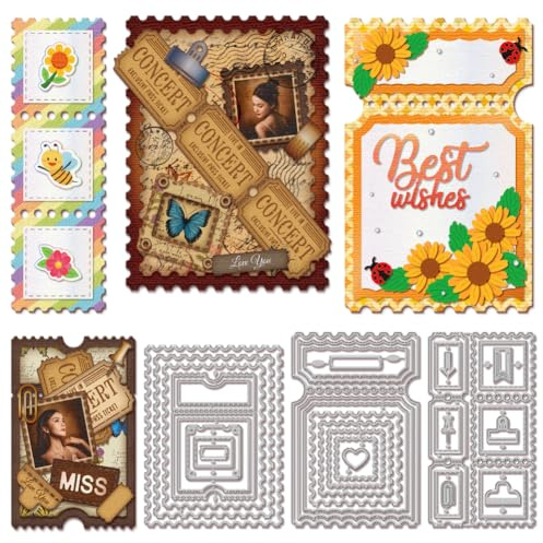 GLOBLELAND Postage Stamp Background Cutting Dies for Card Making Slideshow Background Metal Die Cuts Postage Frame Cutting Dies Templates for Scrapbooking Journal Embossing Paper Craft Decor