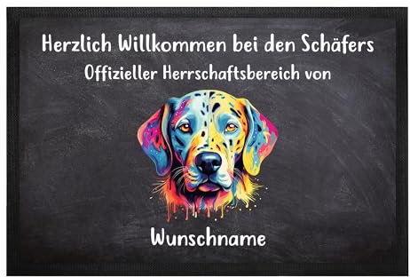 Personalisierte Fußmatte für Hundebesitzer „Offizieller Herrschaftsbereich“ mit Hundemotiv (100 Hunderassen wählbar), eigenem Willkommen-Spruch und Wunschnamen (Dalmatiner)