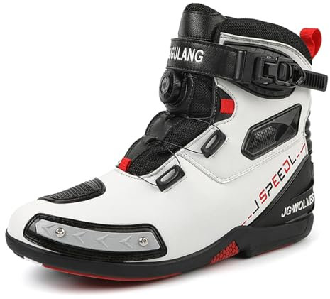 JiuQing Motorradschuhe Herren Street Riding Stiefeletten wasserdichte Motorradstiefel Anti-Rutsch Casual,Weiß,44 EU