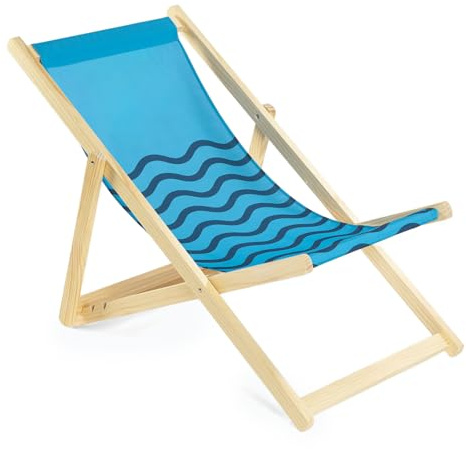 AQUASTIC Sunlito Strandstuhl Holz klappbar – Kiefernholzrahmen, wetterfestes Polyester, ergonomisch, verstellbar, leicht & kompakt, für Garten, Balkon, Strand, Camping, bis 110kg