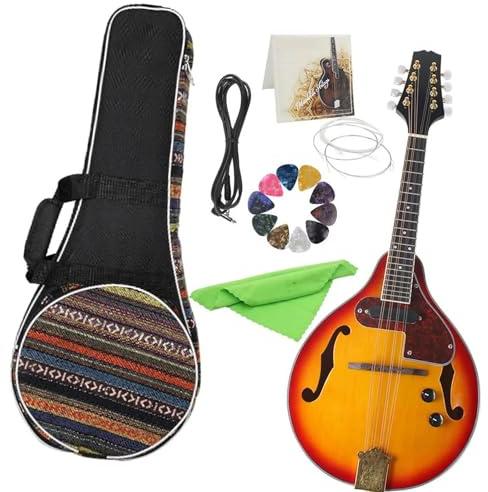 Mandolina Musical Mandolina Eléctrica De 8 Cuerdas Instrumento De Estilo A Con Mochila De Transporte Y Paño De Limpieza(Mandolin Set)
