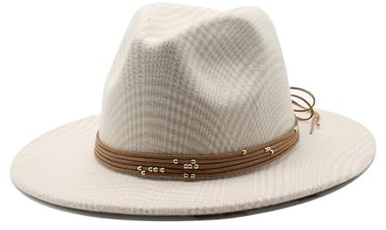 Britischer Vintage-Jazz-Zylinder aus Wolle for Herbst und Winter, Zylinder mit großer Krempe, Freizeit-Filzhut(Beige)