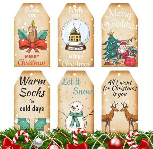 Weihnachtsetiketten - Weihnachtsanhänger Dekoration Weihnachtsbaumschmuck - Weihnachtsdeko Tags, Weihnachten Cartoon Etiketten für Familie, Freunde oder sogar