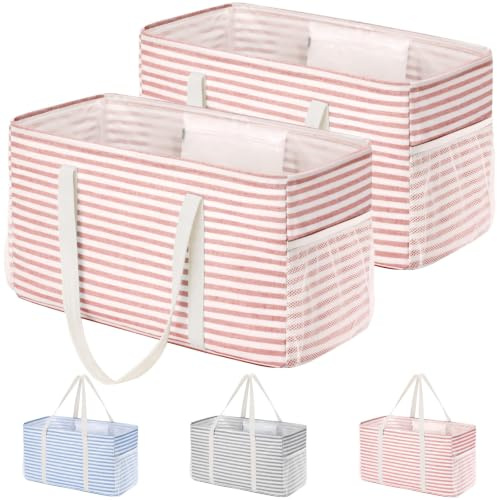 Lifewit Extra Stor Tygkasse, Återanvändbara Shoppingkassar Med Metalltrådsram och Handtag, Stående Hopfällbara Shoppingkassar för Förvaring, Picknick, Strand, Tvätt, Camping, 2 st, Rosa