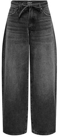 ONLY Jeans ONLGIANNA pour Femme, Coupe Droite, Taille Moyenne, Coupe Ballon, Noir délavé, 25W / 30L