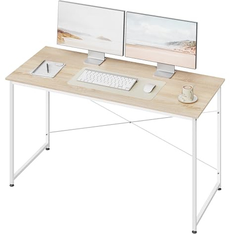 WOLTU Table d'Ordinateur, Bureau Informatique, 140x60 cm, Table, Chambre, Poste de Travail, Cadre en Métal, Bureau Scandinave, en Bois d'Ingénierie, Chêne Clair
