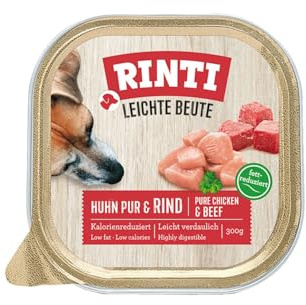 RINTI - Presa Ligera | Alimento húmedo reducido en calorías con Carne magra Baja en Grasa para Perros sensibles y Adultos. Alimento Completo en prácticos Cuencos. 9 x 300 g de Pollo Puro + Carne de
