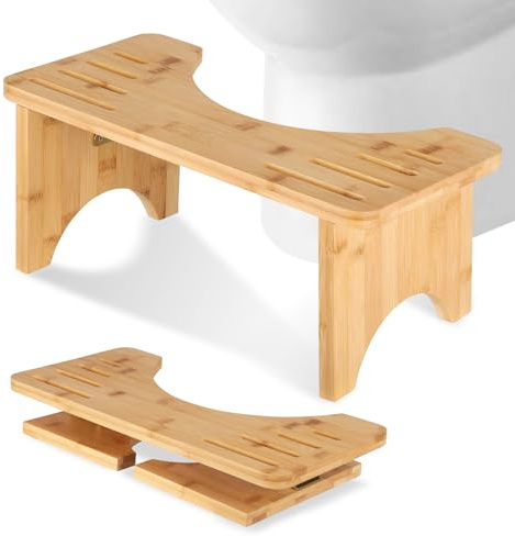 Bamboo Toilet Stool Squat for Adults and Kids, Foldable Poop Stool for Bathroom, Potty Step Tool Improve Bathroom Posture and Comfort, Toilet Step Squatty Tool for Adults Seniors Kids