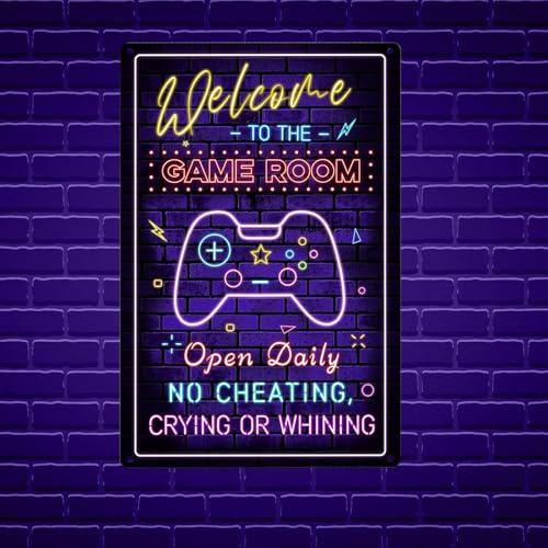 Jiusely Neon Light Gaming Metal Sign - Gamer Sign for Boys, Ideal for Boys' Bedroom Wall & Door Decor - Gamer Quotes Wall Art for Gaming Gifts - 8 x 12 Inch Game Plaque for Game Zone