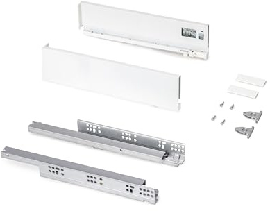Emuca - Schubladen-Kit für Küche und Bad, Höhe 93mm, Tiefe 400mm, 30 Kg, sanftes Schließen, Panels nicht enthalten, Stahl, Weiß
