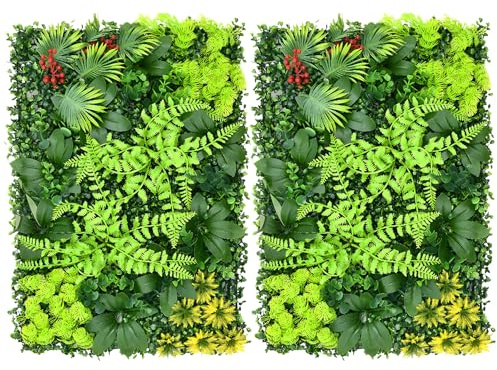2 panneaux artificiels de mur vivant, panneaux muraux de plantes d'herbe 60x40 cm, panneaux de haie de protection de la vie privée verts pour mur vivant, clôture pour jardin à domicile, printemps