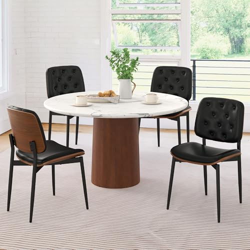 LUE BONA Esszimmerstühle 2er Set, gepolstert, Kunstleder, Gebogene Holzlehne, Moderner Polsterstuhl mit Rückenlehne für Wohnzimmer & Esszimmer, Schwarz
