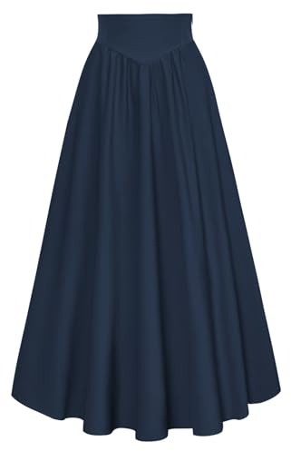 SCARLET DARKNESS Ladies Vintage Medieval Renaissance Party Skirt for Women UK Christmas Elastic High Waist Victorian A-Line Lacing Maxi Skirt Dark Blue XL