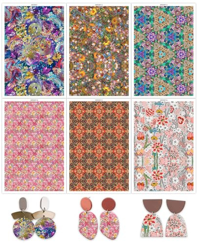 BAOFALI 12 Sheets Florals Theme Transfer Paper for Polymer Clay, 6 Designs 5.82X3.93 inch Transfer Sheets Polymer Clay, Print Polymer Clay Transfer Paper for DIY Art Jewelry Earrings Making