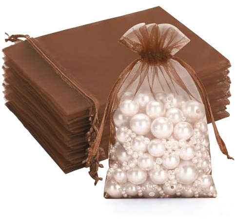 G2PLUS 50PCS Bolsas Organza Marrón: Bolsas de Organza de Regalo con Cordón 10×15CM para Boda Favores Joyas y Dulces
