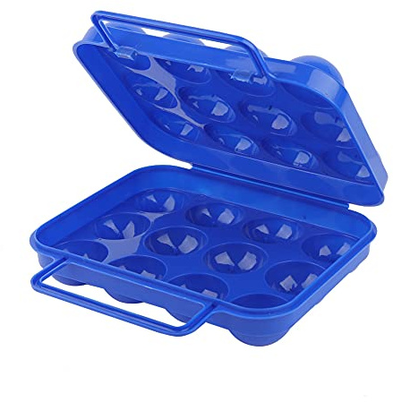 Keenso Una Caja con un Tazón de Plástico Doble para Huevos con Asas, Firme y Duradera, Resistente Al Polvo y 12 Huevos (Blue)