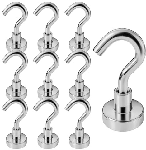 INCNMAD Crochets Magnétique 10 pièces 16 mm Néodyme Crochet Aimanté Puissant Crochet Magnetique, Support Magnétique Rond pour Camping Garage Cuisine Bureau Réfrigérateur Plafond Argent