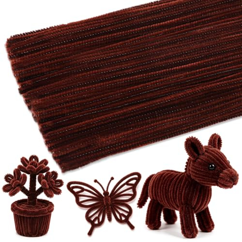 Doxiru 120 Stück Braunes Pfeifenreiniger Pfeifenbastelbedarf zum Basteln | Weiche und flexible Braunes Chenille Stiele, einfach zu formen, für Blumen, Dekorationen zu Weihnachten und Halloween