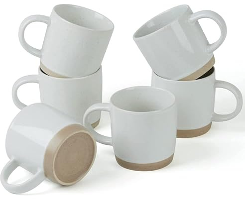 Richmount Kaffeetassen, 6er Set Milkyway-Serie, 355 ml (12 oz) Tassen mit Henkel für Kaffee, Tee, Kakao, Milch - Hochwertige Keramik Tassen Set, Sesamglasur mit aufgewölbtem Rand, Weiß