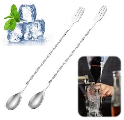 HABNI 2 Stück Barlöffel, 32Cm Lange Löffel Edelstahl Probierlöffel Stampfer Spiral Designer Longdrinklöffel Stößel Cocktail Löffel Eislöffel Lang Bar Zubehör Für Stir Cocktail Kaffee