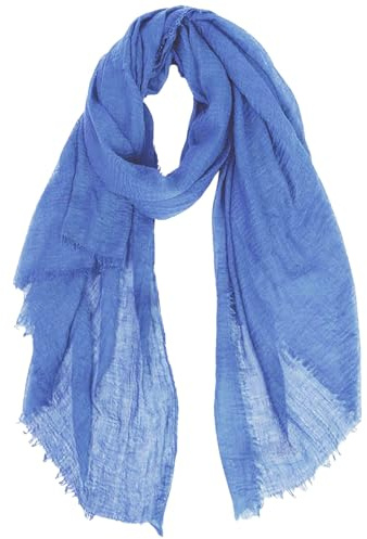 Womens Cotton Blend Crinkle Scarf Ladies Lightweight Long Soft Scarves Wrap Head Scarf with Fringes Shawl for Summer Fall Winter 90x180cm (Sky Blue, One Size)