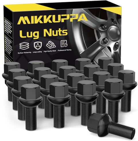 20 stycken MIKKUPPA hjulskruvar hjulbultar M14 x 1,5 – skaftlängd: 27 mm, kulkrage R13, nyckelbredd: 17 mm (svart)