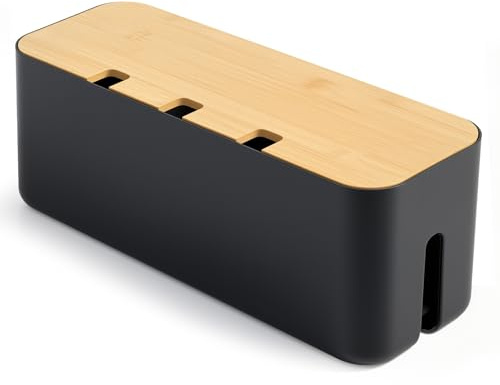 Osrioal Cable Tidy Box, Large Cable Management Organiser Box | Bamboo Lid, for Hiding Messy Cables Wire Management for Office and Home Daily Use 14.2x 5.1x 5.1（Black）
