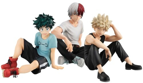 Anjinguang 3PCS Bakugou Katsuki/Midoriya Izuku/Todoroki Shouto Anime Figure MHA Statue Cartoon Figurine PVC Sitting Pose Character Model Desktop Decoration