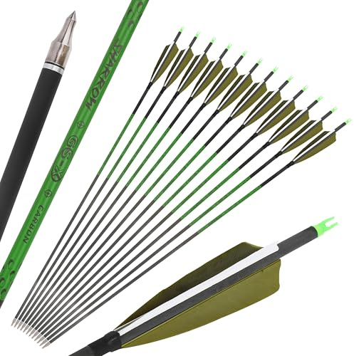 SHARROW Bogenschießen Carbonpfeil 30 Zoll Praxis Jagdpfeile Spine 300-800 Zielpfeile mit Abnehmbaren Spitzen 4“ Naturfedern für Compoundbogen und Recurvebogen (Spine 700)