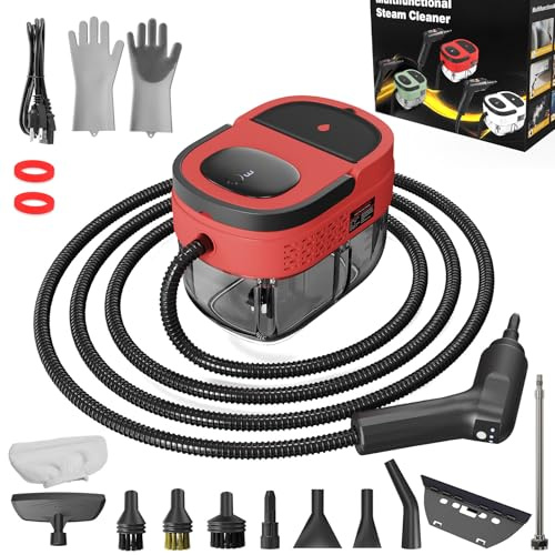 Dampfreiniger Handgerät, 2500W Handdampfreiniger mit 1,6-Liter-Wassertank, Dampfabgabe vom Handgriff aus, Steam Cleaner für Alles, Fenster, Autos (Rot)
