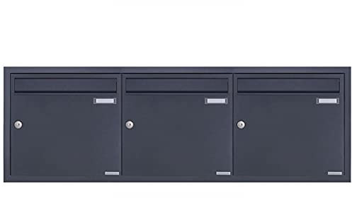 3er 3x1 Edelstahl Unterputz Briefkastenanlage Basic Plus 382XU UP - RAL 7016 anthrazitgrau - 3 Parteien