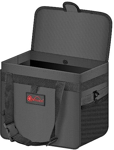 Vinsani Car Rubbish Bin with Lid Cover Waterproof Leakproof Interior Foldable Adjustable Straps Car Seat Boot Storage Bag Trash Holder Waste Organiser Car Accessories – Large/Black