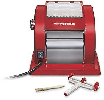 Hamilton Beach Electric Pasta Maker & Noodle Machine with 9 Adjustable Thickness Settings, Makes 6” Wide Sheets, Includes Spaghetti & Fettucine Cutter, Cutting Wheel, Cleaning Brush, Red (86651)
