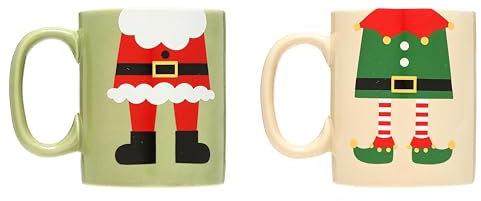 Pearhead Juego de 2 tazas de Navidad a juego, juego de tazas de Papá Noel y elfo, decoración navideña para el hogar, juego de 2 tazas de café de temporada, aptas para microondas y lavavajillas