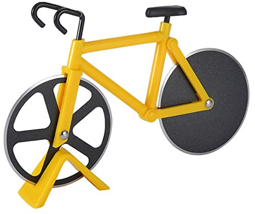 Toskope Fahrrad Pizzaschneider,Antihaft Pizza Cutter, Edelstahl Doppel Pizza Schneider, Geeignet für Küche,Partys usw,Ideal als Zubehör für Weihnachten,Gelb