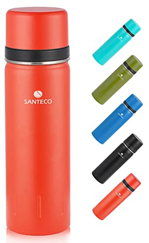 SANTECO Termosflaska rostfritt stål 1 l, 500 ml, läckagesäker vakuumflaska med drickkopp för resor, termoskanna kaffe och te för barn, sport, BPA-fri, 24 H kall och 12 H varm