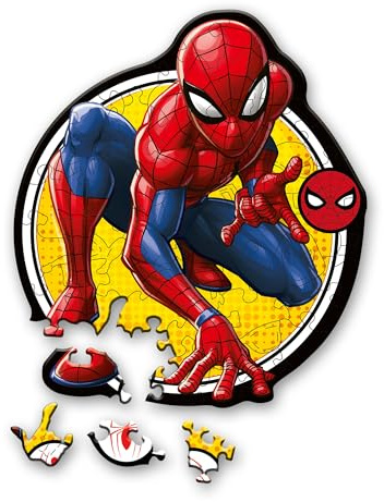 Trefl – Konturenpuzzle aus Holz: Marvel Spiderman, Spiderman und Seine Macht – 50 Elemente, Wood Craft Junior, Unregelmäßige Formen, 10 Figuren, Modernes Puzzlespiel, Spiel für Kinder ab 5 Jahren