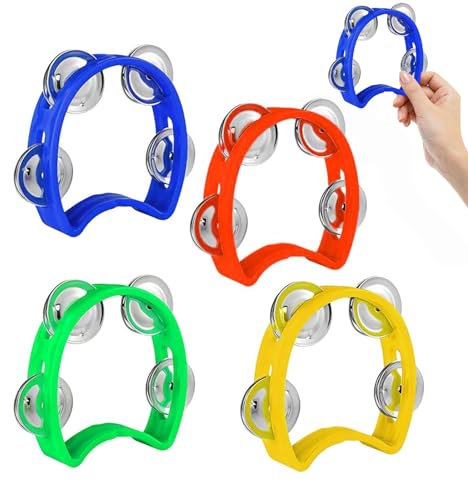 ChAusa 4 Stücke Half Moon Hand Tambourine, Musikalisches Percussion-Tamburin, Crescent Moon Tambourin, Handglocken-Schlaginstrument für Frühkindliche Bildung, Schulaufführungen, Musikkurse