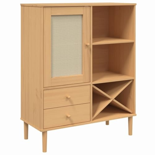 vidaXL Highboard, Sideboard mit viel Stauraum, Kommode Schrank mit Rattan-Optik, Anrichte Beistellschrank Wohnzimmerschrank, Braun Kiefernholz