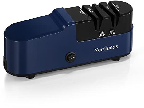 Northmas Knife Sharpener, Professional Electric Knife Sharpener for Home Use, 2 Stages for Quick Sharpening & Polishing, 100V-240V Global Voltage Design, Blue