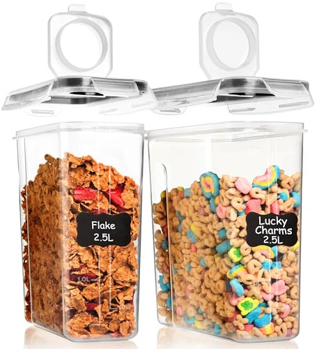 Shazo 2 Pack (15.4 Oz Cereal Capacity) Small Airtight Cereal Containers Storage with Lids, Perfect Space Saving BPA-Free Plastic Container, Pantry Organization and Canister for Rice, Sugar & Flour