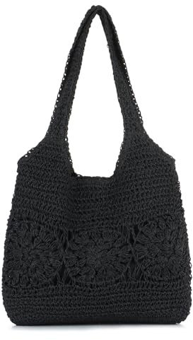 EVEOUT Bolso de hombro Paja para Mujer Verano Bohemio Ligero Grande Shopper Tejido Bolso Tote Rafia para Playa Vacaciones