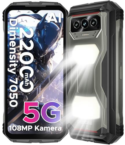 DOOGEE V MAX S 5G Outdoor Handy Ohne Vertrag, 22000mah 33W, 24GB+256GB, 6,58 FHD+ 120Hz Outdoor Smartphone Android 14, Dual 1200LM Campinglicht Baustellenhandy 108MP+20MP, Dual Lautsprecher/NFC/IP69K