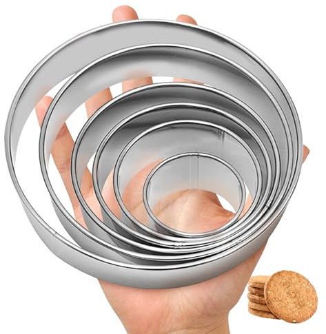 Qiyuda 6 Pcs Round Cookie Cutter Set (2, 3, 3.5, 4, 5, 6 Inch), Large Stainless Steel Circle Cookie Donut Cutte