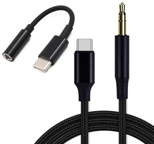 Powice AUX auf USBC Kabel 1M + USB C Klin ke Adapter, 3.5mm AUX Kabel USBC, 24Bits/48kHz USB C auf Klinke, Adapter auf Klinke USBC für iPhone 16/15 Samsung S24/S23 und Andere Android Geräte