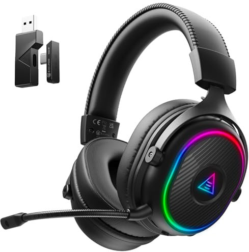 EKSA Casque Gaming sans Fil, 2,4 GHz Casque Gamer pour PS5/PS4/PC/Switch/Mac, Casque Bluetooth 5.3 avec Microphone, Latence de 20MS, Durée D'utilisation Maximale 80H, RVB, USB&USB-C